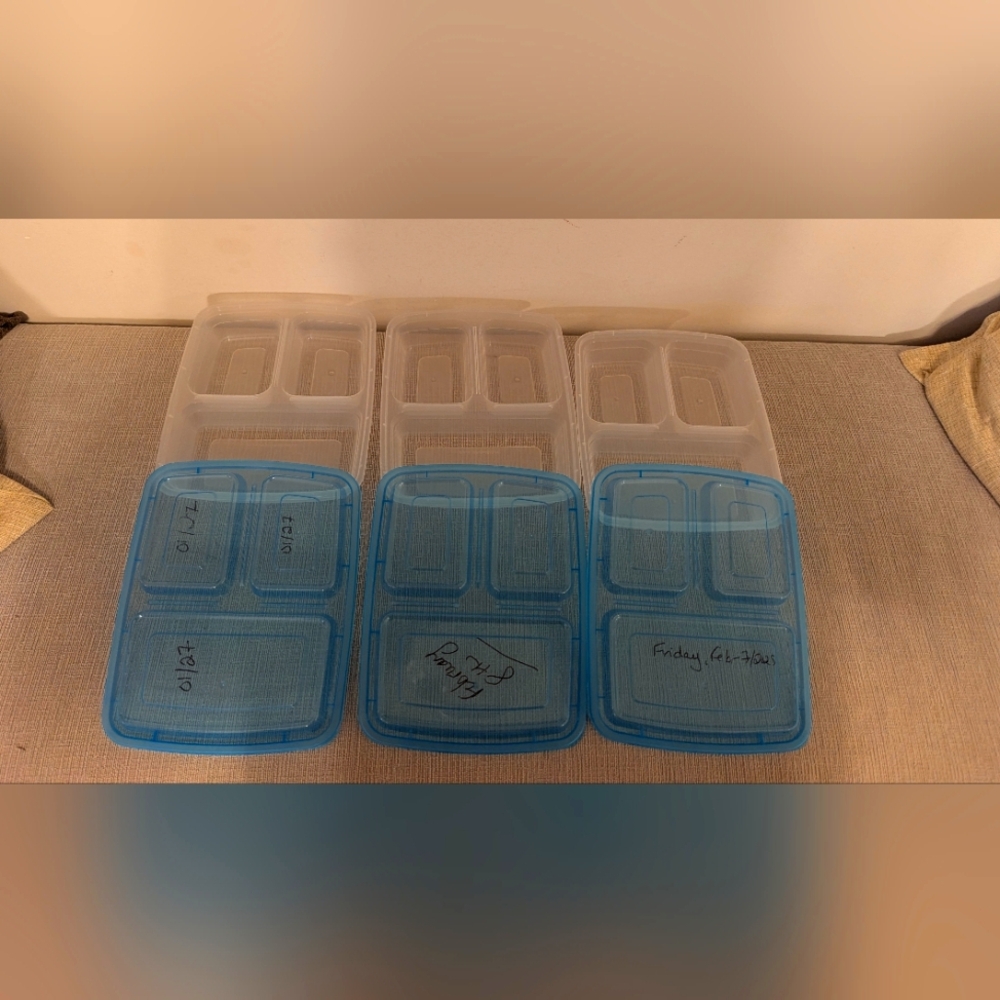 Brand New Three 3-Compartment Reusable Food Containers with Lids